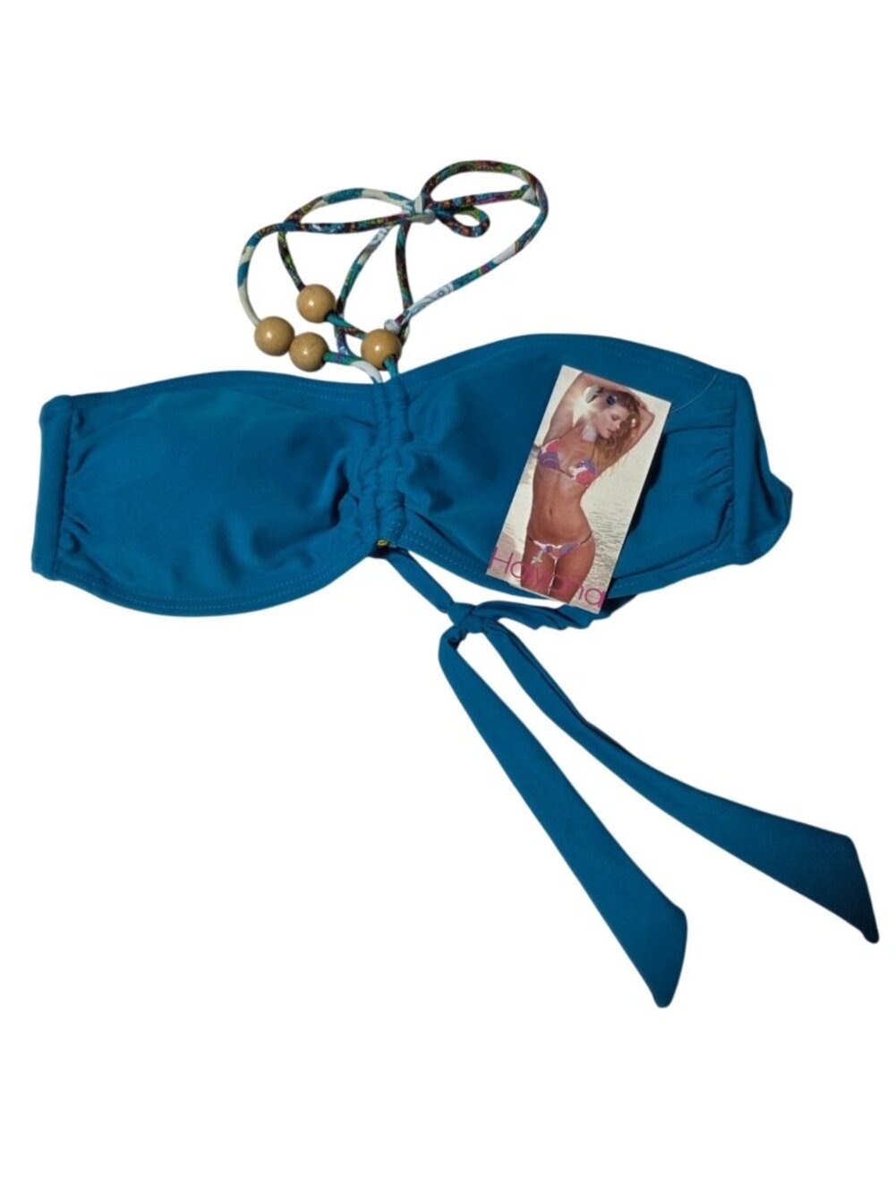 Havana Womens Bikini Top Size 12 14 Blue Wooden Beads Printed Straps Padded Swim